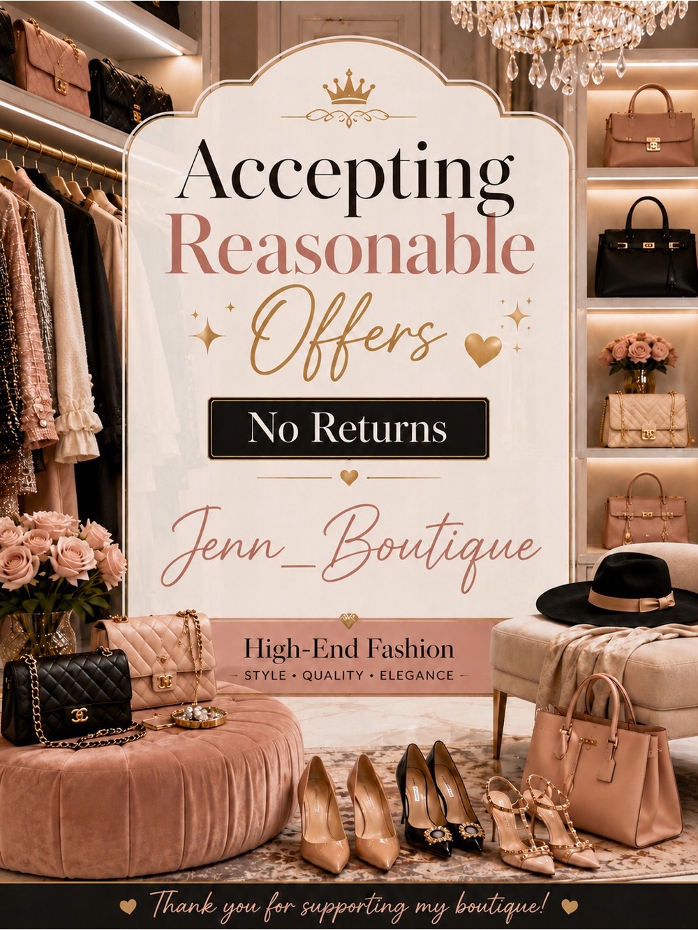Poshmark Sign “Accepting Reasonable Offers All Sales Final No Returns”